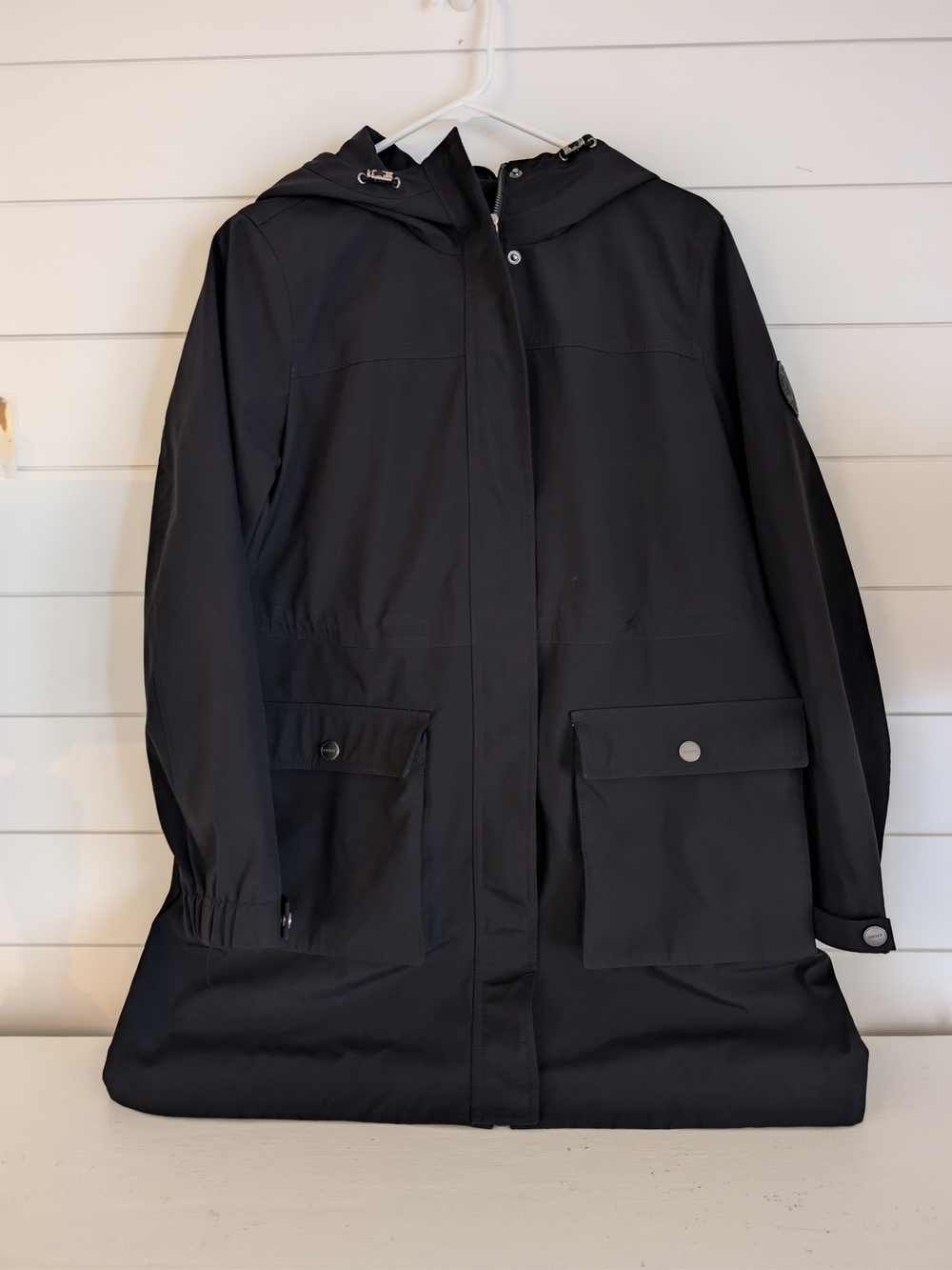 DKNY Women's Black Hooded Full Zip Spring/Fall Water Resistant Jacket Sz M